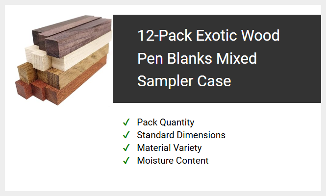 12-Pack Exotic Wood Pen Blanks Mixed Sampler Case