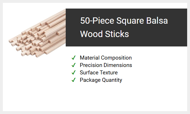 50-Piece Square Balsa Wood Sticks