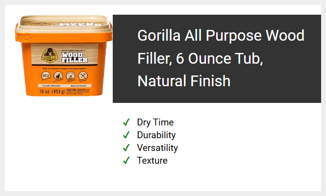 Gorilla All Purpose Wood Filler, 6 Ounce Tub, Natural Finish