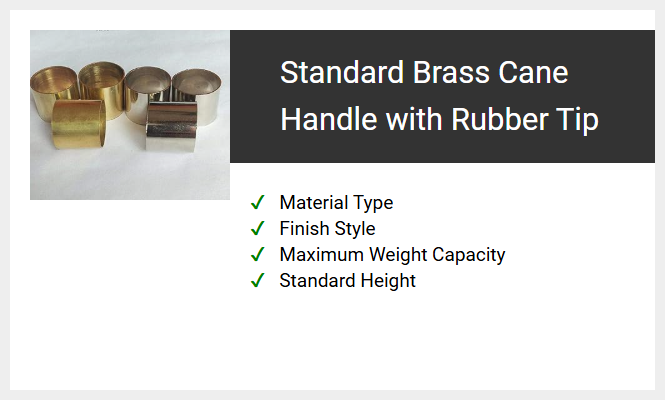 Standard Brass Cane Handle with Rubber Tip