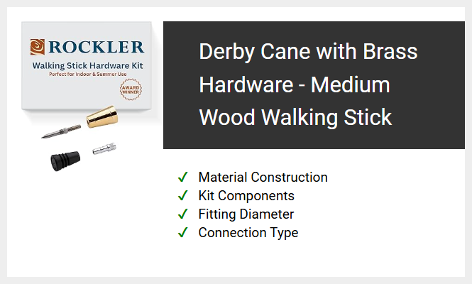 Derby Cane with Brass Hardware - Medium Wood Walking Stick