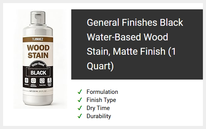 General Finishes Black Water-Based Wood Stain, Matte Finish (1 Quart)