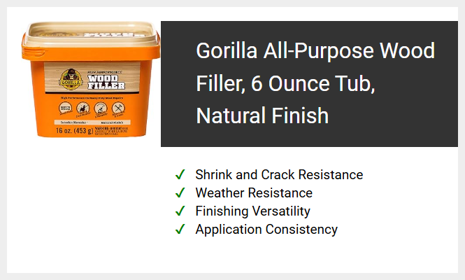 Gorilla All Purpose Wood Filler, 6 Ounce Tub, Natural Finish