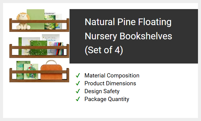 Natural Pine Floating Nursery Bookshelves (Set of 4)