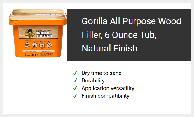 Gorilla All Purpose Wood Filler, 6 Ounce Tub, Natural Finish