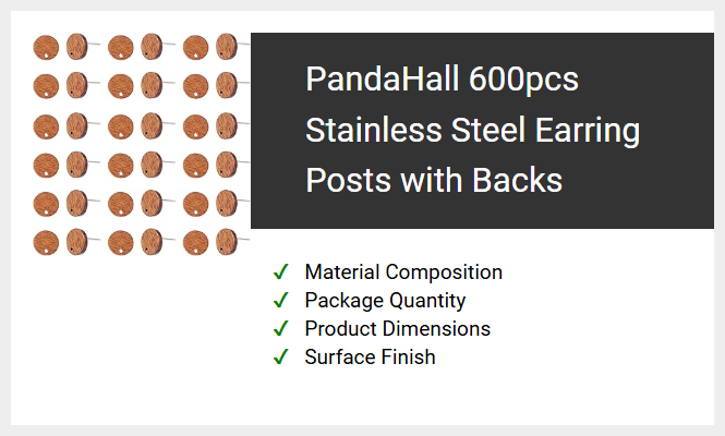PandaHall 600pcs Stainless Steel Earring Posts with Backs