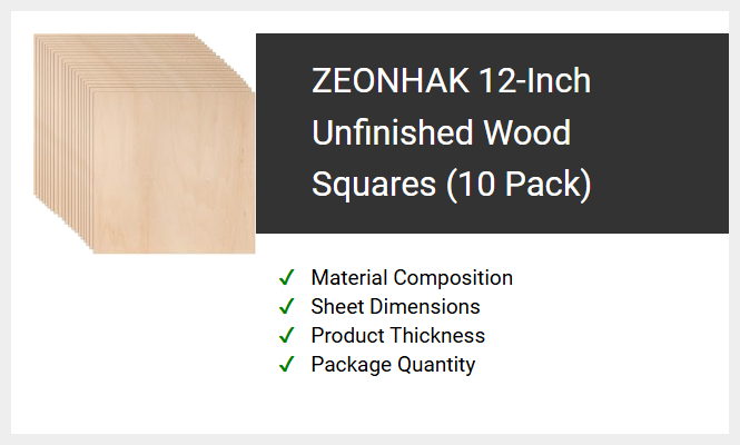 ZEONHAK 12-Inch Unfinished Wood Squares (10 Pack)