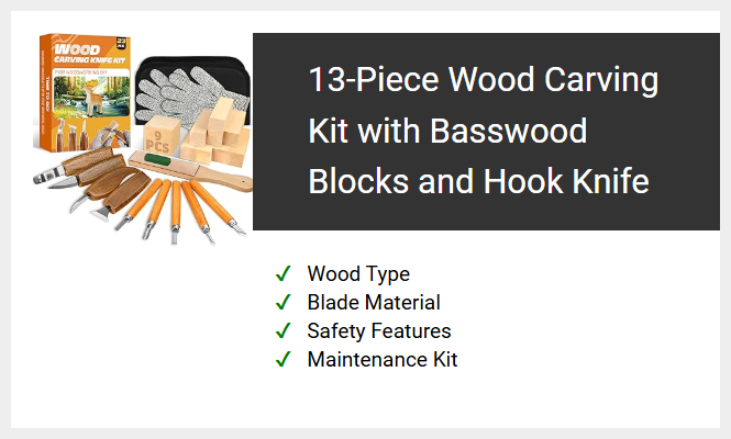 13-Piece Wood Carving Kit with Basswood Blocks and Hook Knife