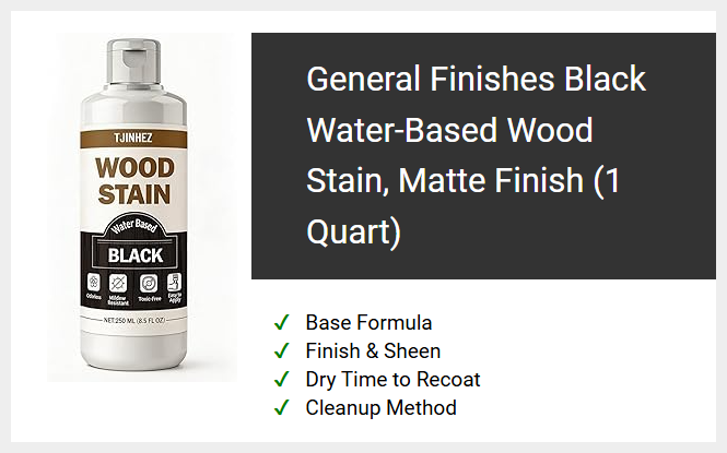 General Finishes Black Water-Based Wood Stain, Matte Finish (1 Quart)