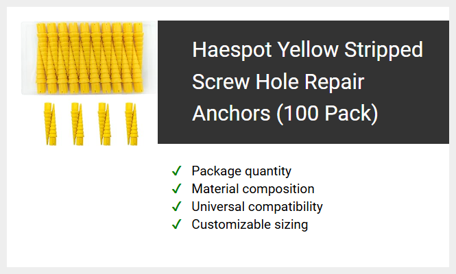 Haespot Yellow Stripped Screw Hole Repair Anchors (100 Pack)