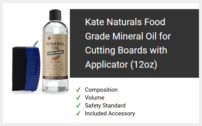 Kate Naturals Food Grade Mineral Oil for Cutting Boards with Applicator (12oz)