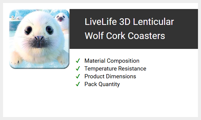 LiveLife 3D Lenticular Wolf Cork Coasters