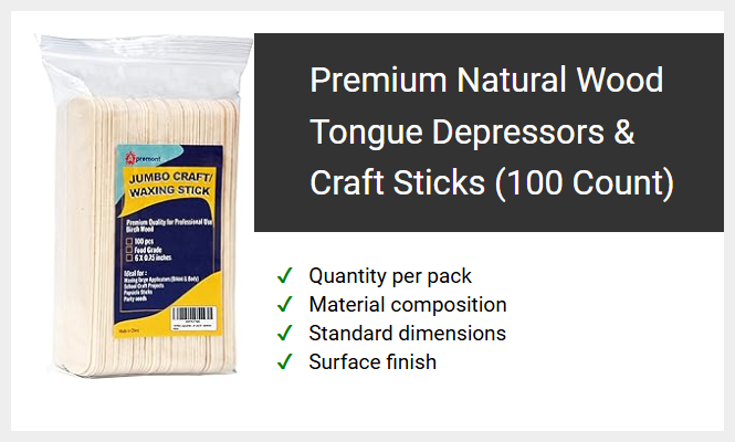 Premium Natural Wood Tongue Depressors & Craft Sticks (100 Count)