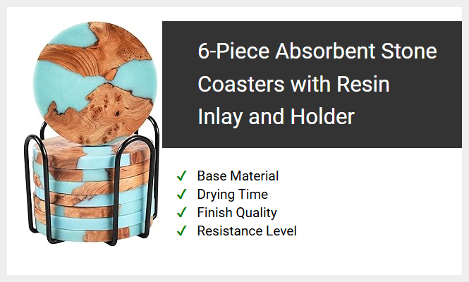 6-Piece Absorbent Stone Coasters with Resin Inlay and Holder
