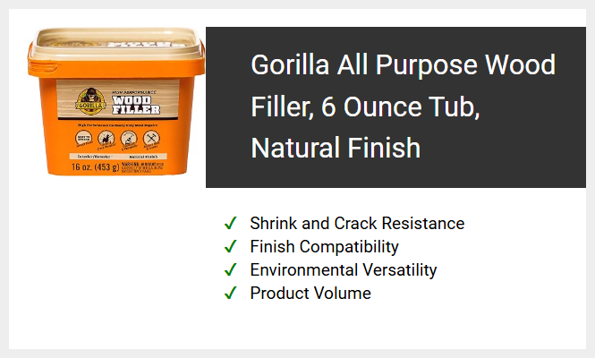 Gorilla All Purpose Wood Filler, 6 Ounce Tub, Natural Finish