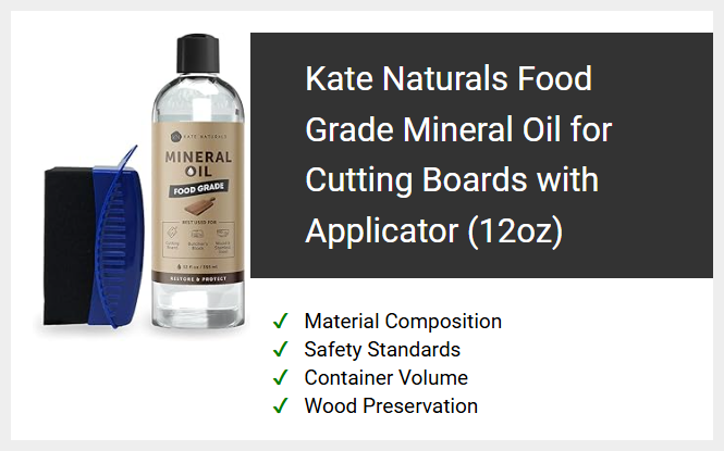 Kate Naturals Food Grade Mineral Oil for Cutting Boards with Applicator (12oz)