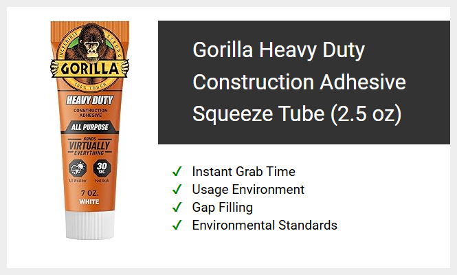 Gorilla Heavy Duty Construction Adhesive Squeeze Tube (2.5 oz)