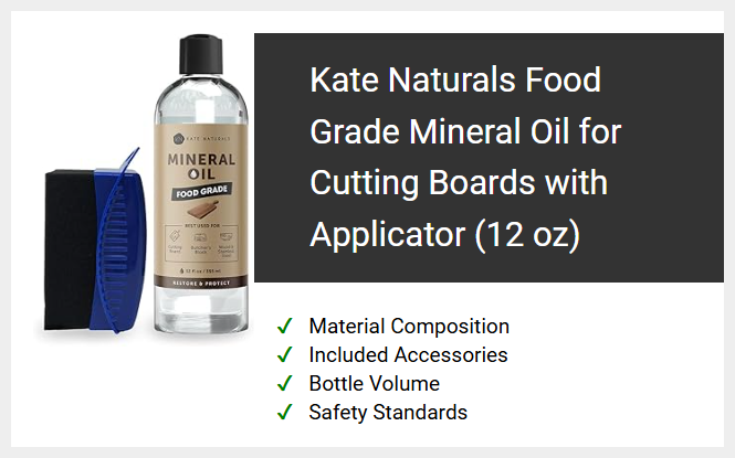 Kate Naturals Food Grade Mineral Oil for Cutting Boards with Applicator (12 oz)