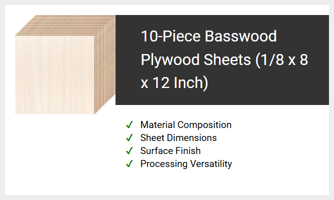 10-Piece Basswood Plywood Sheets (1/8 x 8 x 12 Inch)