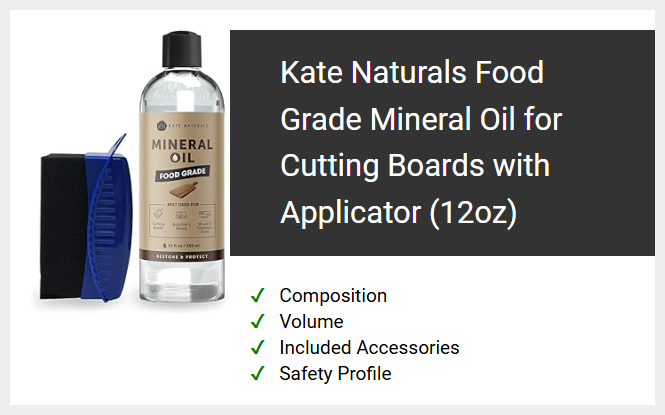 Kate Naturals Food Grade Mineral Oil for Cutting Boards with Applicator (12oz)