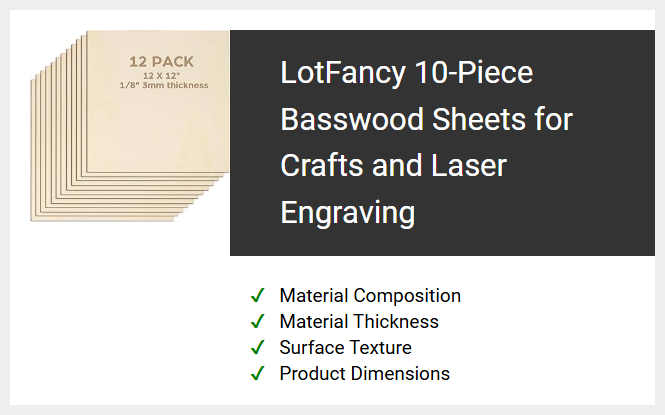 LotFancy 10-Piece Basswood Sheets for Crafts and Laser Engraving
