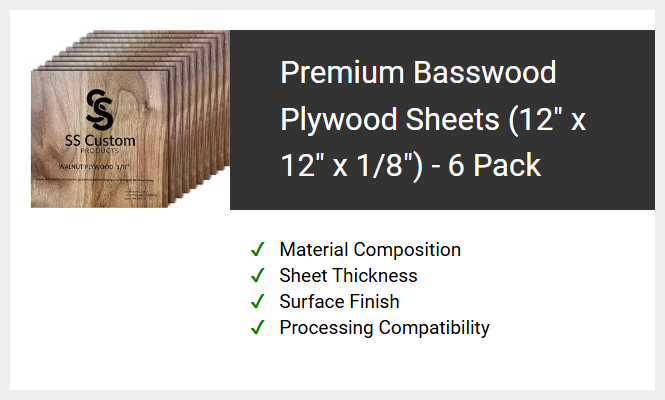 Premium Basswood Plywood Sheets (12 x 12 x 1/8) - 6 Pack