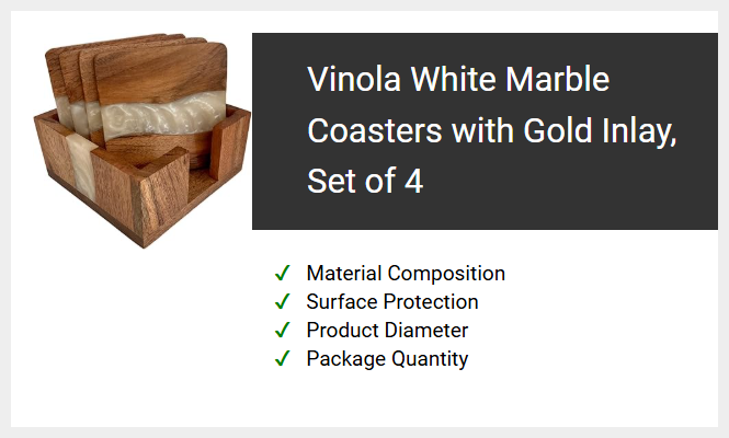 Vinola White Marble Coasters with Gold Inlay, Set of 4