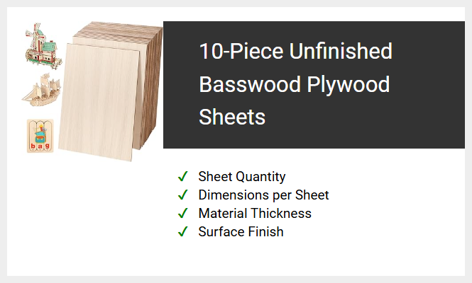10-Piece Unfinished Basswood Plywood Sheets