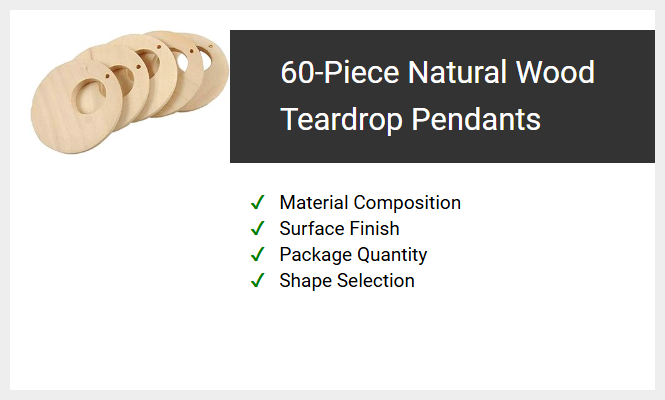 60-Piece Natural Wood Teardrop Pendants