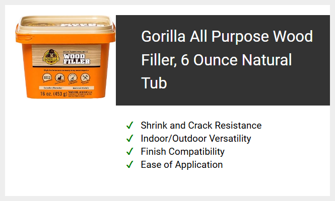Gorilla All-Purpose Wood Filler, 6 Ounce Natural Tub