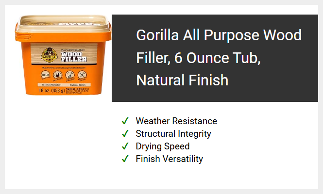 Gorilla All-Purpose Wood Filler, 6 Ounce Tub, Natural Finish