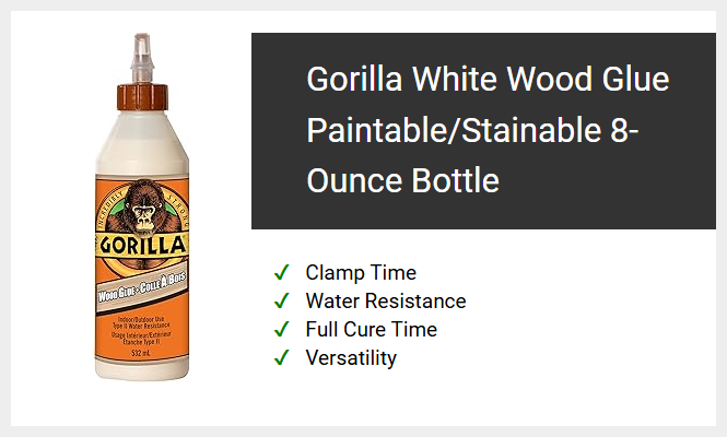 Gorilla White Wood Glue Paintable/Stainable 8-Ounce Bottle