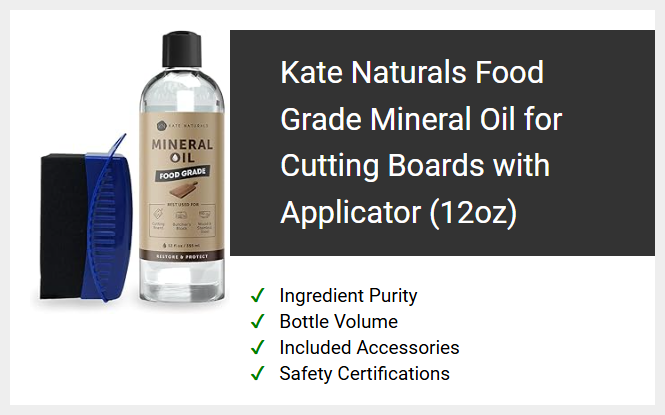 Kate Naturals Food Grade Mineral Oil for Cutting Boards with Applicator (12oz)