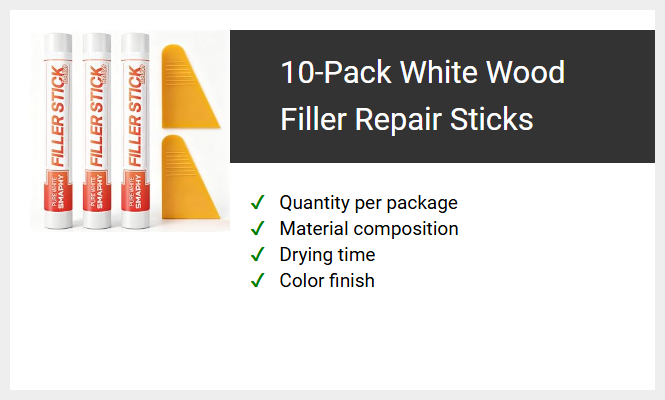 10-Pack White Wood Filler Repair Sticks