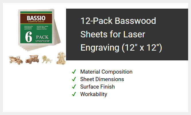 12-Pack Basswood Sheets for Laser Engraving (12 x 12)