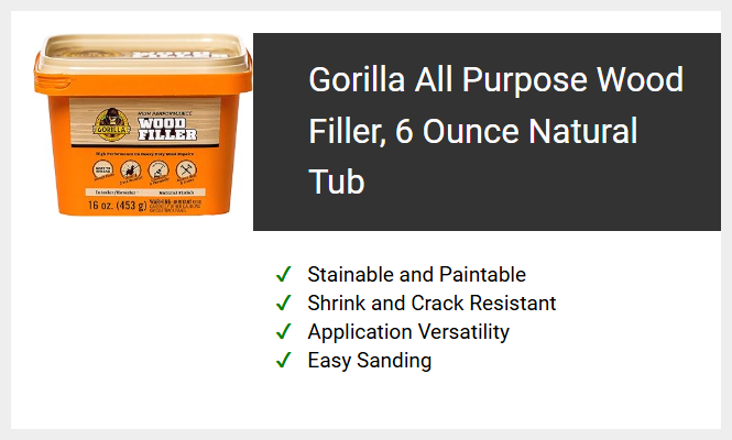 Gorilla All Purpose Wood Filler, 6 Ounce Natural Tub
