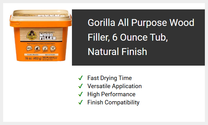 Gorilla All Purpose Wood Filler, 6 Ounce Tub, Natural Finish