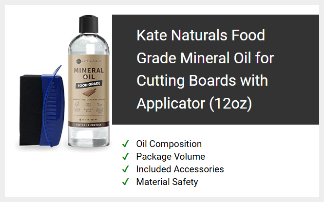 Kate Naturals Food Grade Mineral Oil for Cutting Boards with Applicator (12oz)