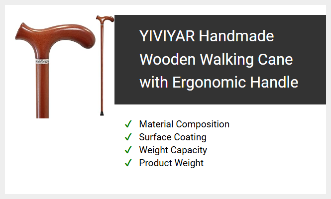 YIVIYAR Handmade Wooden Walking Cane with Ergonomic Handle