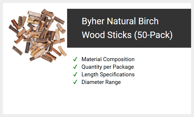 Byher Natural Birch Wood Sticks (50-Pack)