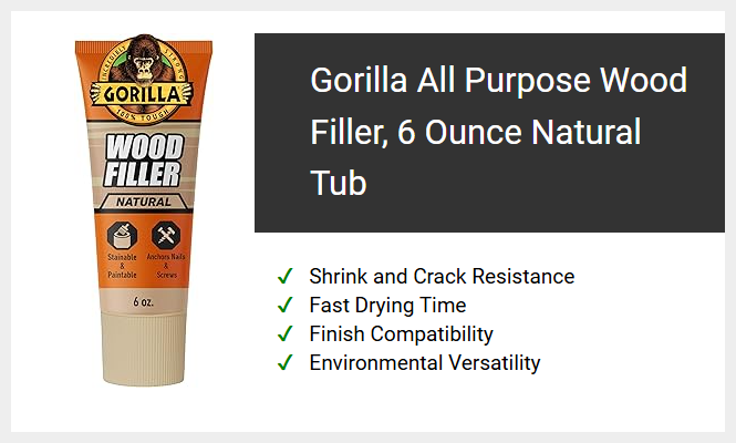 Gorilla All Purpose Wood Filler, 6 Ounce Natural Tub