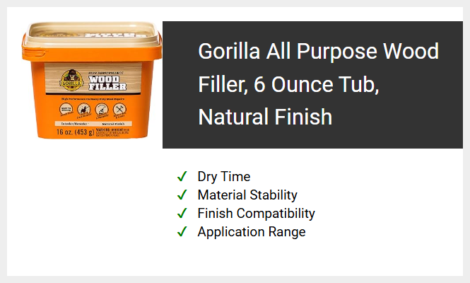 Gorilla All Purpose Wood Filler, 6 Ounce Tub, Natural Finish