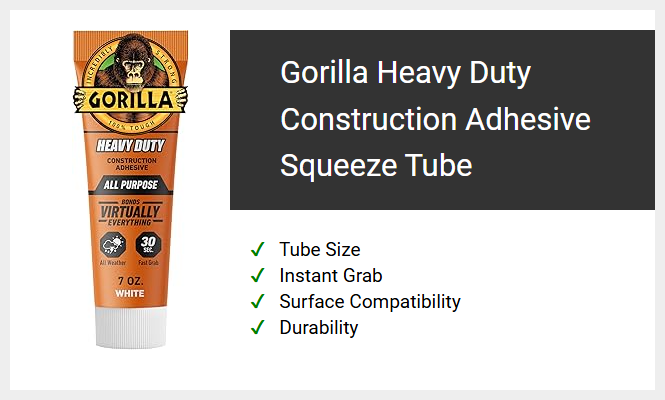 Gorilla Heavy Duty Construction Adhesive Squeeze Tube