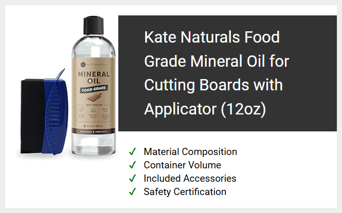 Kate Naturals Food Grade Mineral Oil for Cutting Boards with Applicator (12oz)