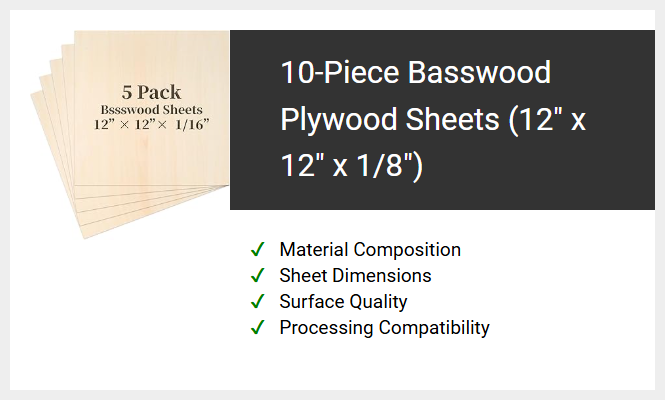 10-Piece Basswood Plywood Sheets (12 x 12 x 1/8)