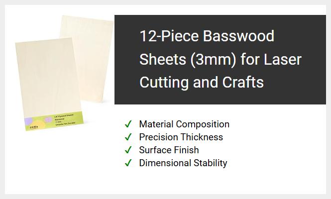 12-Piece Basswood Sheets (3mm) for Laser Cutting and Crafts