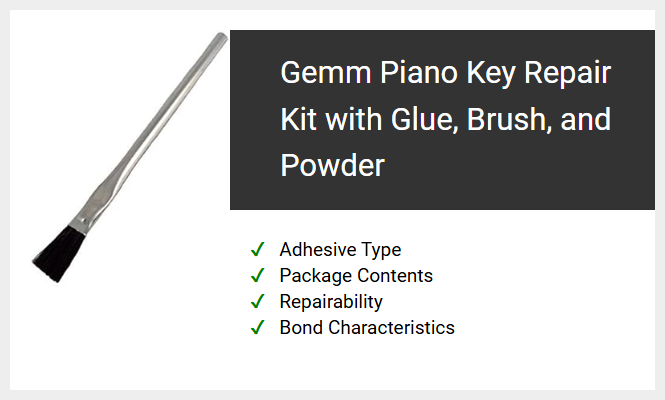 Gemm Piano Key Repair Kit with Glue, Brush, and Powder