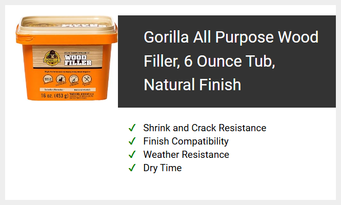 Gorilla All Purpose Wood Filler, 6 Ounce Tub, Natural Finish