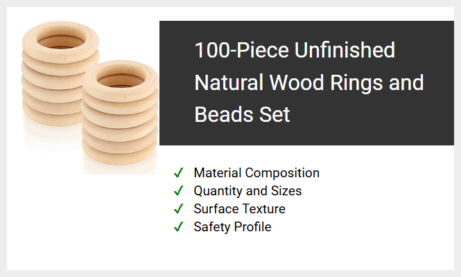 100-Piece Unfinished Natural Wood Rings and Beads Set