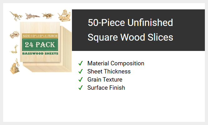 50-Piece Unfinished Square Wood Slices